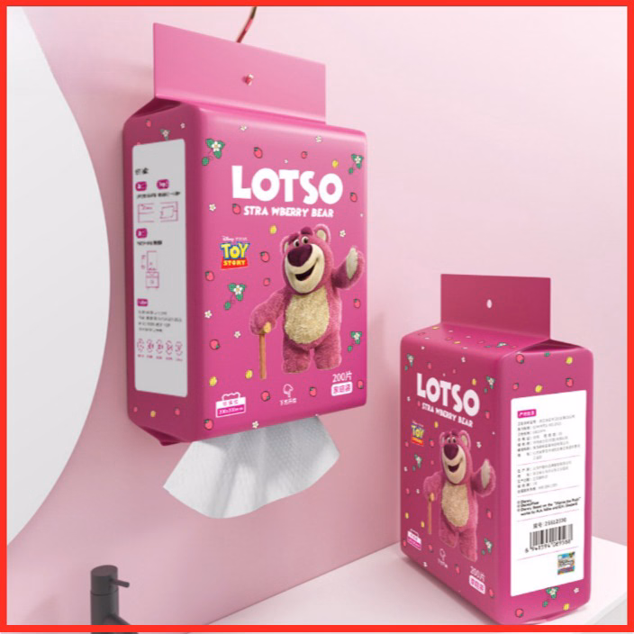 Khăn Lau Đa Năng Gấu Dâu Lotso Bịch 200 Tờ Mềm Mại Êm Ái Ctb414 - Bechip - Ảnh 2