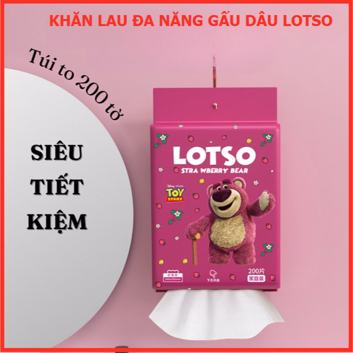 Khăn Lau Đa Năng Gấu Dâu Lotso Bịch 200 Tờ Mềm Mại Êm Ái Ctb414 - Bechip