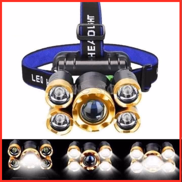 Đèn Pin Đội Đầu Mini 5 Bóng Siêu Sáng, Kèm 2 Pin, Kèm Sạc Ctb429 - Bechip - Ảnh 2