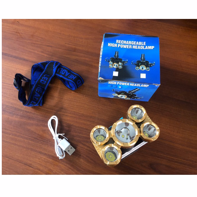 Đèn Pin Đội Đầu Mini 5 Bóng Siêu Sáng, Kèm 2 Pin, Kèm Sạc Ctb429 - Bechip - Ảnh 8