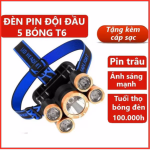 Đèn Pin Đội Đầu Mini 5 Bóng Siêu Sáng, Kèm 2 Pin, Kèm Sạc Ctb429 - Bechip