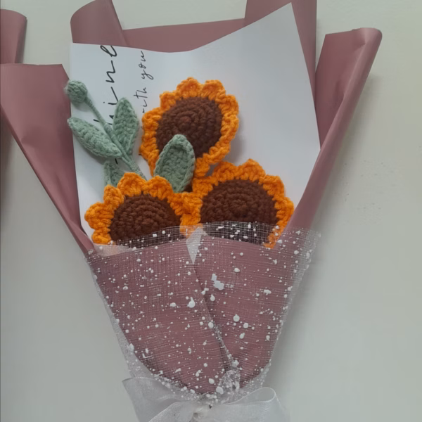 Bó Hoa Hướng Dương 3 Bông Bằng Len Handmade Yukishop Yk18 - Ảnh 3