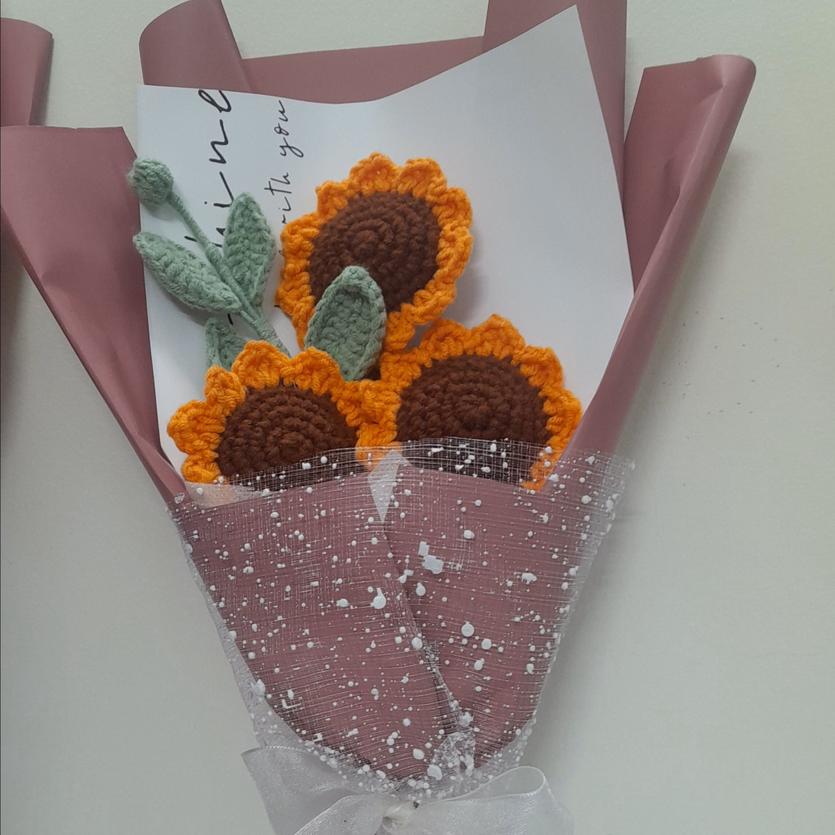Bó Hoa Hướng Dương 3 Bông Bằng Len Handmade Yukishop Yk18 - Ảnh 3