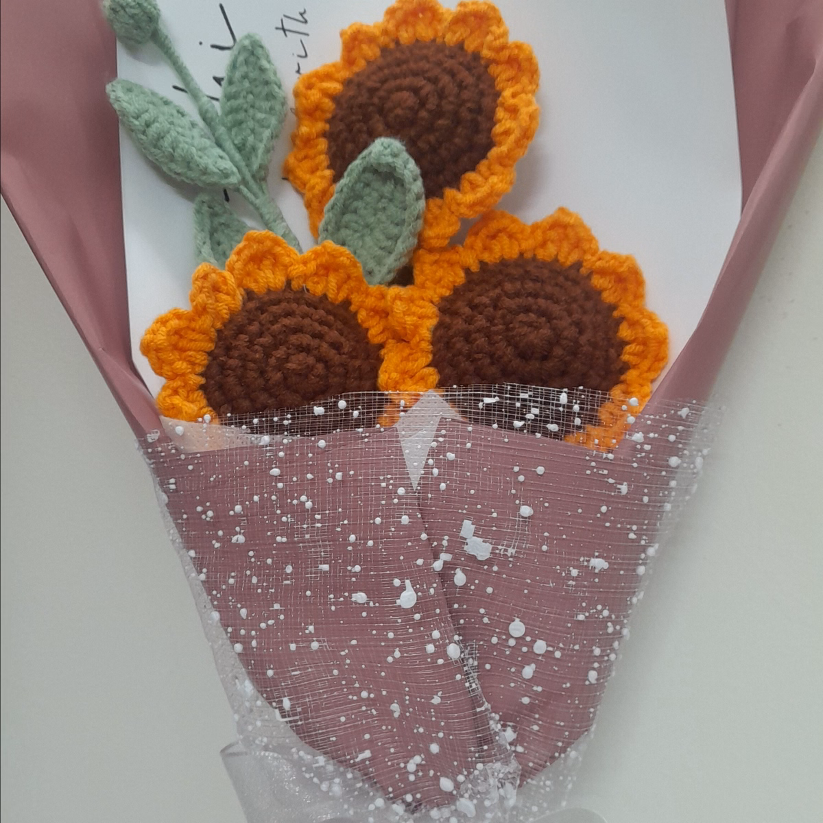 Bó Hoa Hướng Dương 3 Bông Bằng Len Handmade Yukishop Yk18 - Ảnh 4