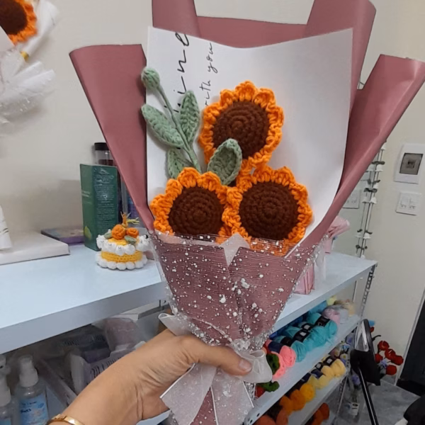 Bó Hoa Hướng Dương 3 Bông Bằng Len Handmade Yukishop Yk18 - Ảnh 6