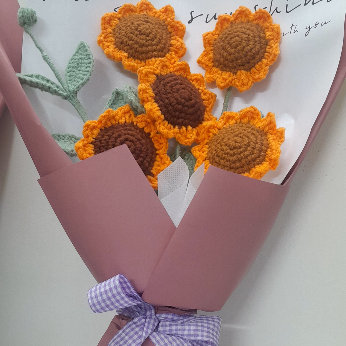 Bó Hoa Hướng Dương 5 Bông Bằng Len Handmade Yukishop Yk19 - Ảnh 6