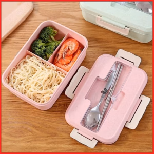 Hộp Cơm Lúa Mạch 3 Ngăn Tặng Kèm Thìa Đũa Ctb434 - Bechip