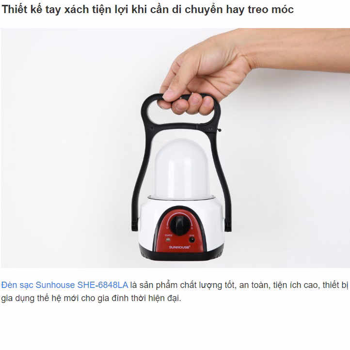 Đèn Tích Điện Đa Năng Sunhouse She-6848La, Có Móc Treo, Chiếu Sáng Lên Đến 60H Ctb439 - Bechip - Ảnh 7