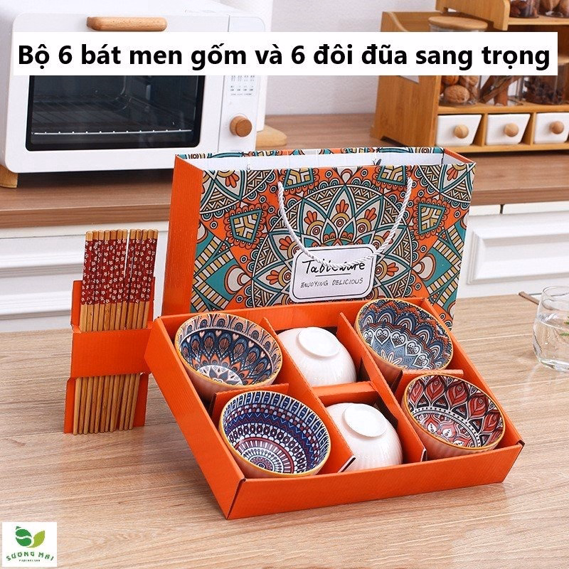 Bộ 6 Bát Ăn Và 6 Đôi Đũa + Máy Hút Nước Tự Động Sương Mai
