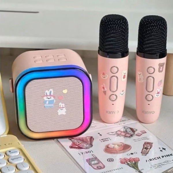 Loa Karaoke Mini K12 Sạc Pin Không Dây Tặng Kèm 2 Mic - Gdn - Ảnh 2