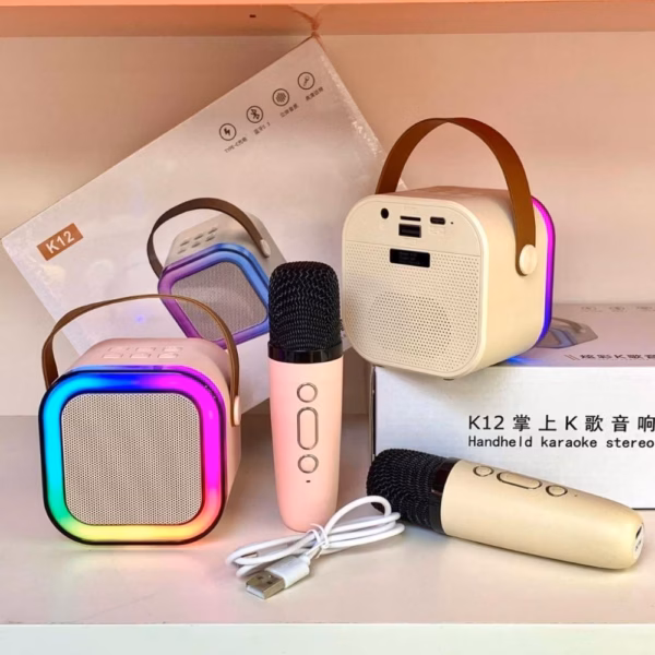 Loa Karaoke Mini K12 Sạc Pin Không Dây Tặng Kèm 2 Mic - Gdn - Ảnh 6