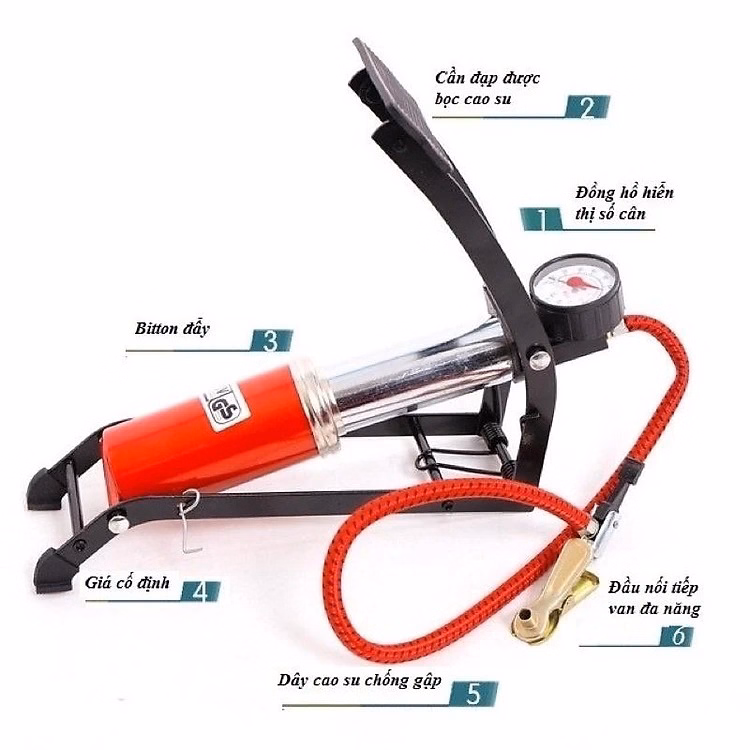 Bơm Xe Đạp, Bơm Xe Máy, Dụng Cụ Bơm Hơi Đạp Chân Xe Đạp, Xe Máy, Ô Tô Ctb463 - Bechip - Ảnh 3