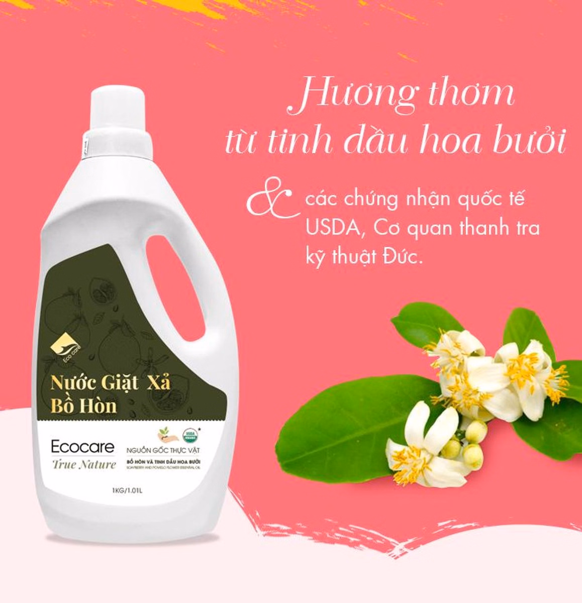 Nước Giặt Xả Hữu Cơ Bồ Hòn Tinh Dầu Hoa Bưởi - Ecocare - Ảnh 5