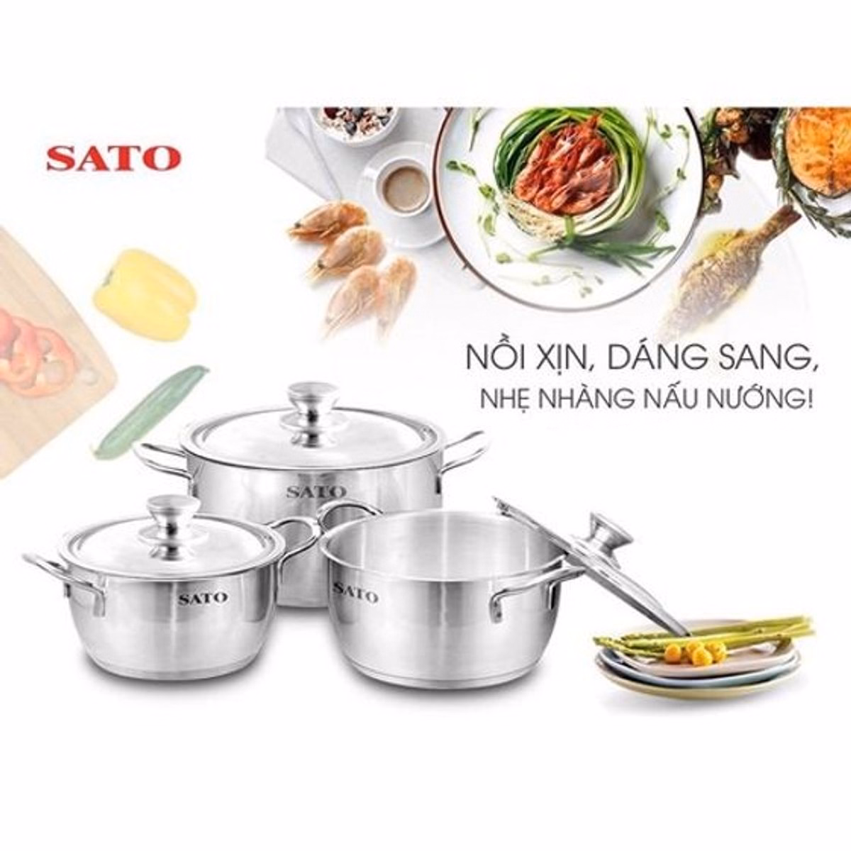 Bộ Nồi Inox 430 3 Đáy St-Bi311 - Sato - Ảnh 3