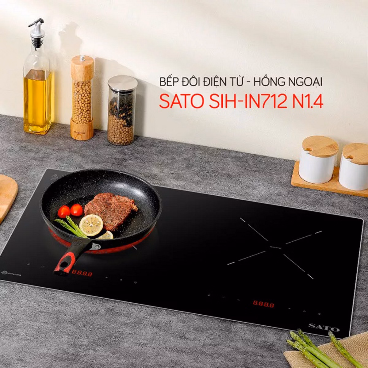 Bếp Đôi Điện Từ Hồng Ngoại Sato Sih-In712 N1.4 - Sato