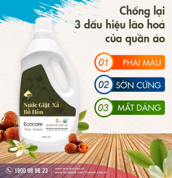 Nước Giặt Xả Hữu Cơ Bồ Hòn Tinh Dầu Hoa Bưởi - Ecocare - Ảnh 7